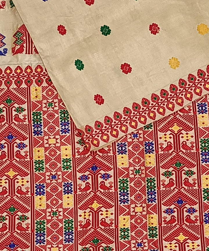 White red silk handwoven assam saree