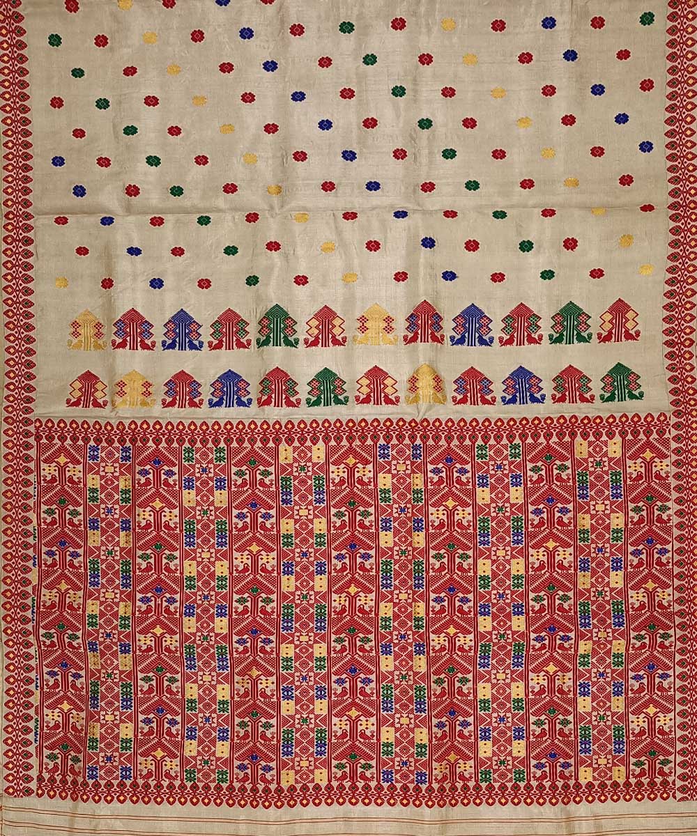 White red silk handwoven assam saree