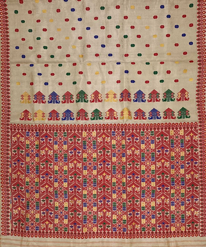 White red silk handwoven assam saree