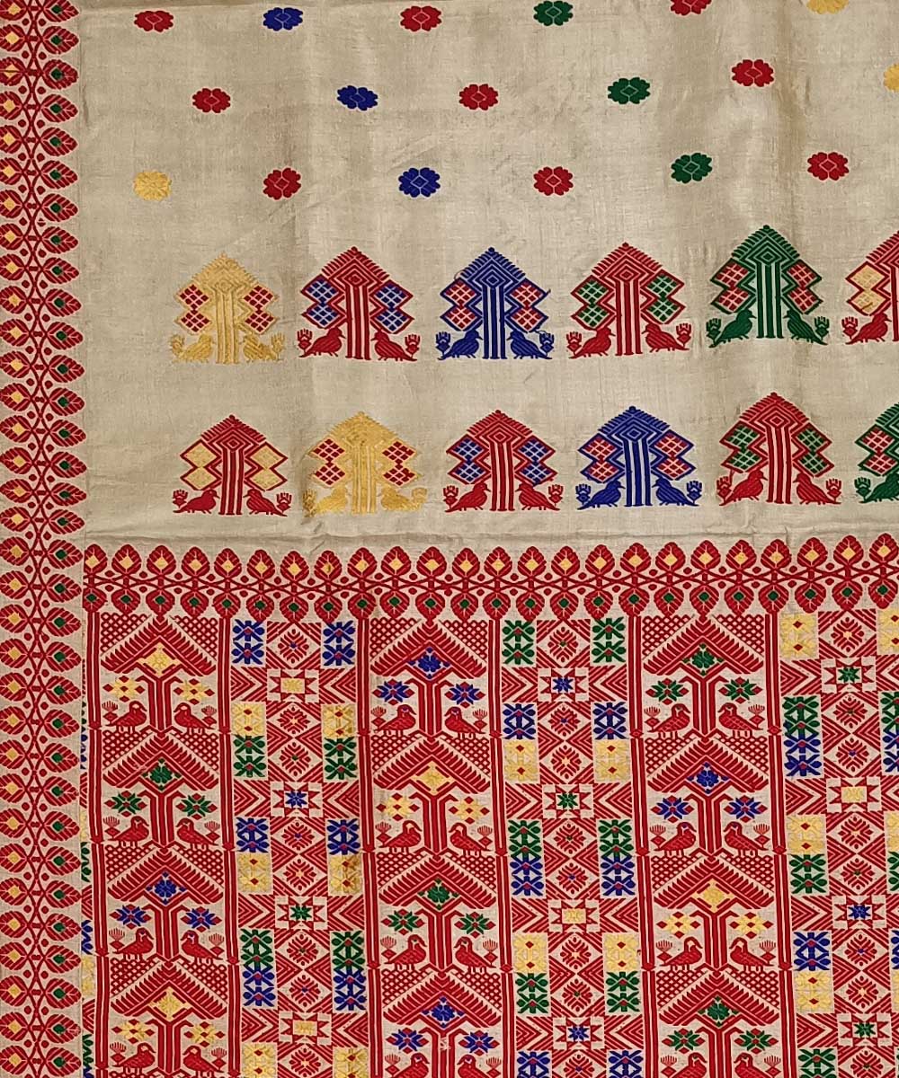 White red silk handwoven assam saree