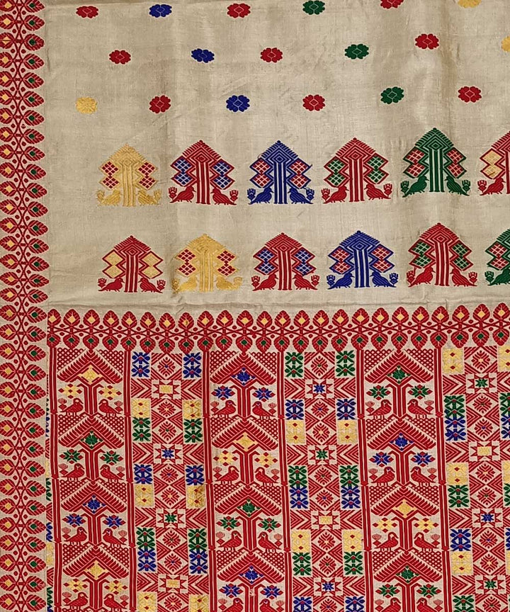 White red silk handwoven assam saree