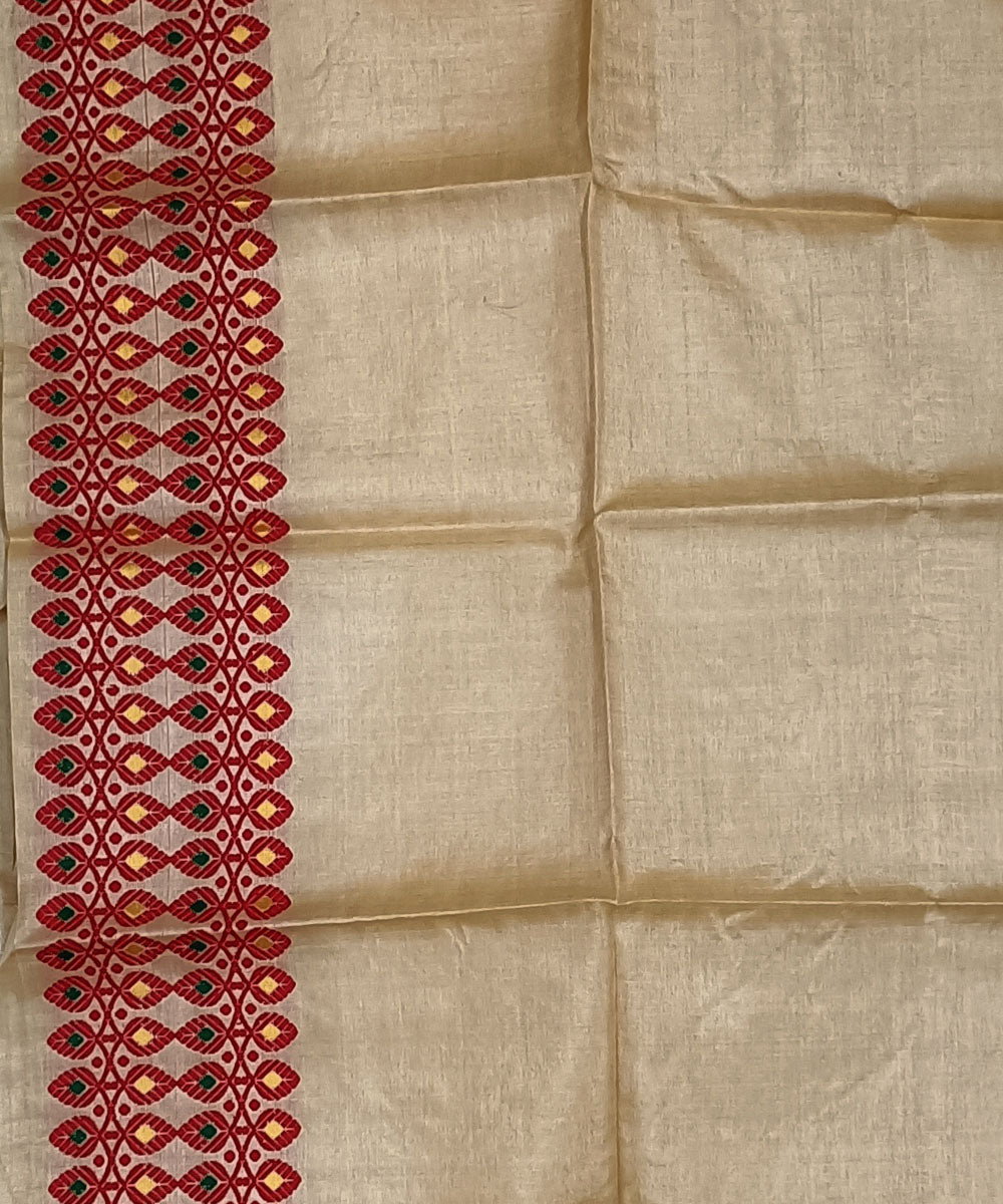 White red silk handwoven assam saree