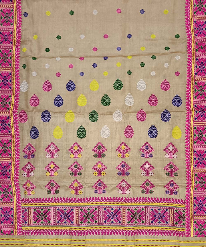 Peach pink silk handwoven assam saree