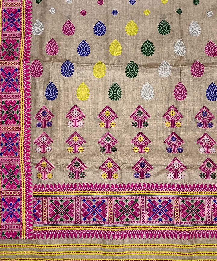 Peach pink silk handwoven assam saree