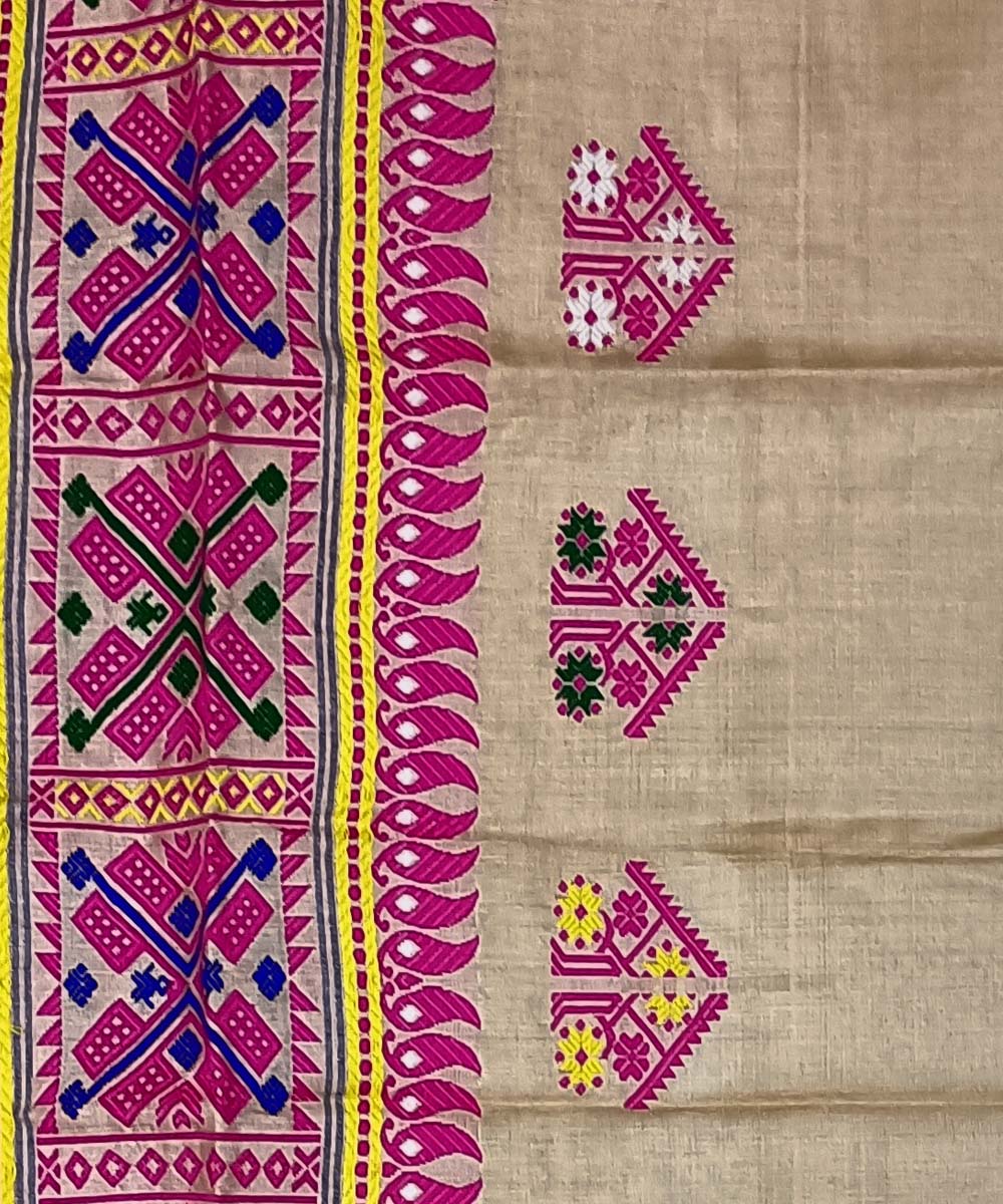 Peach pink silk handwoven assam saree