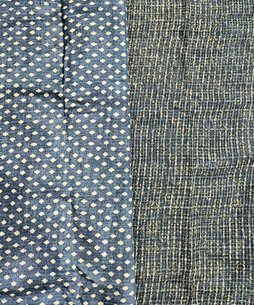 Sky blue grey silk handloom ajrakh saree