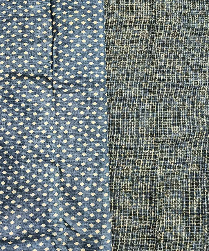 Sky blue grey silk handloom ajrakh saree