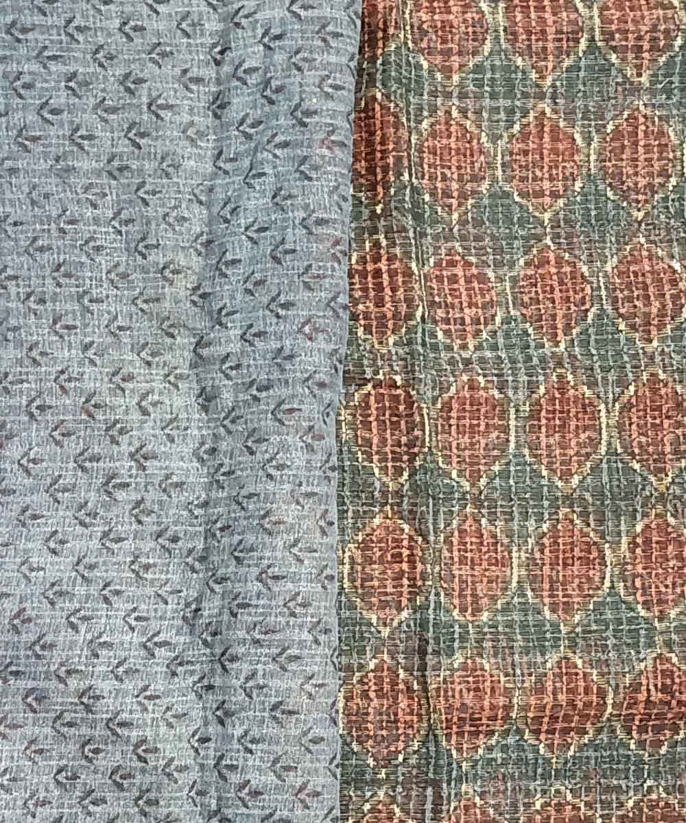 Red blue ajrakh silk handloom saree