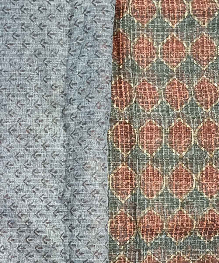 Red blue ajrakh silk handloom saree