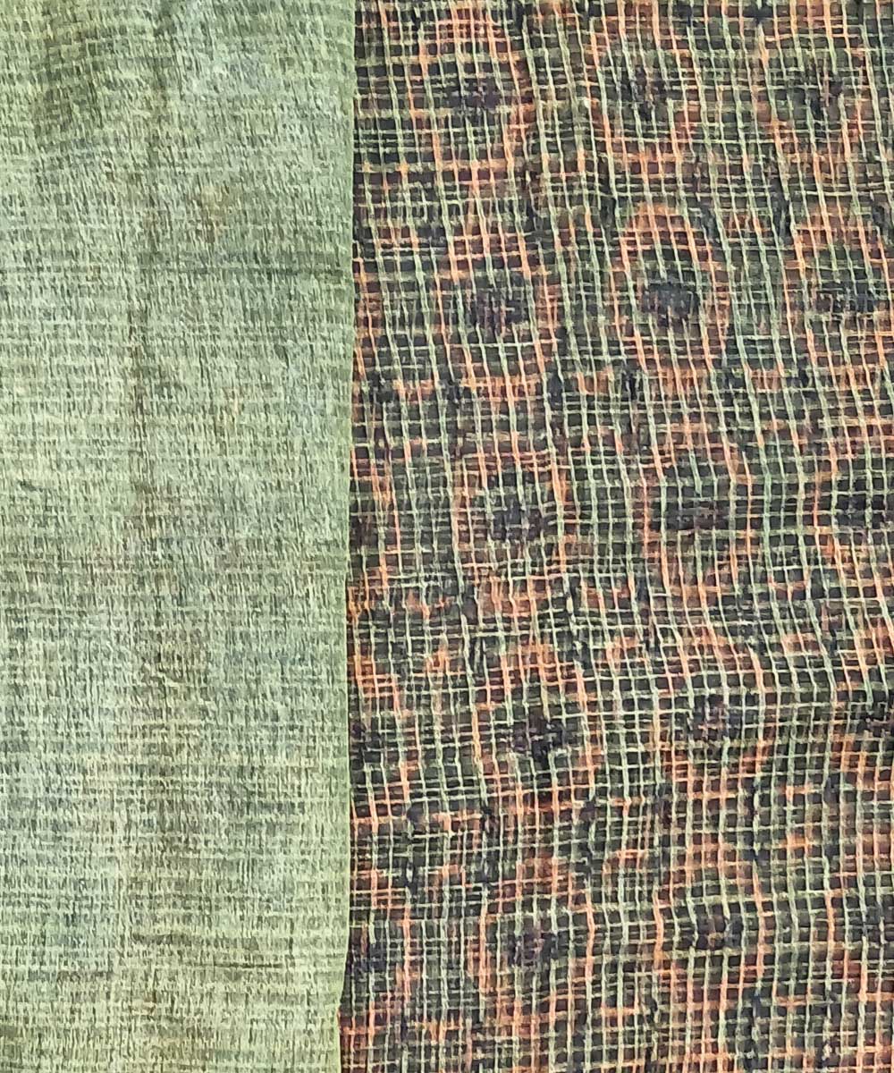 Cyan green orange silk handloom ajrakh saree