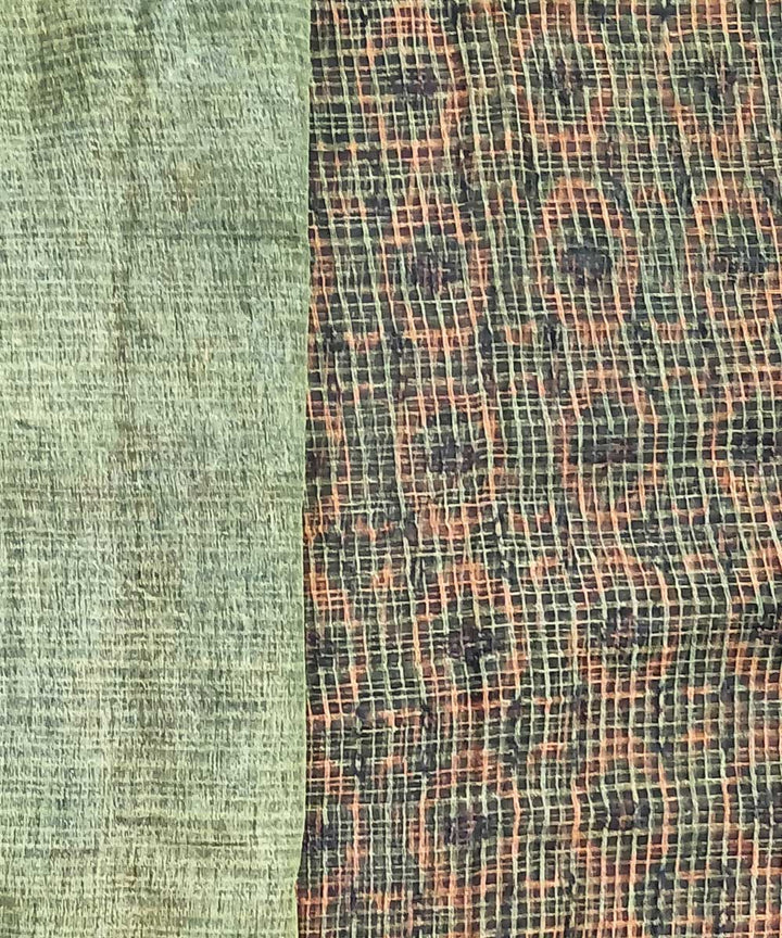 Cyan green orange silk handloom ajrakh saree