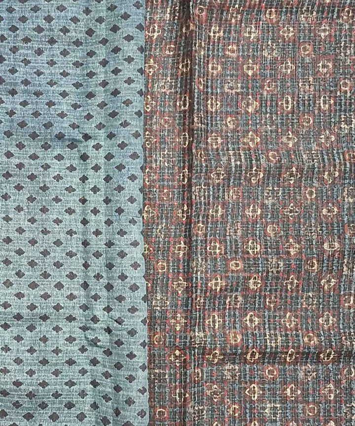 Red blue handloom ajrakh silk saree