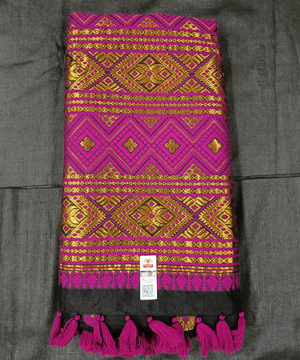 Black purple silk handloom assam saree