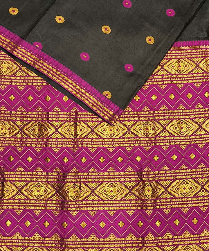 Black purple silk handloom assam saree