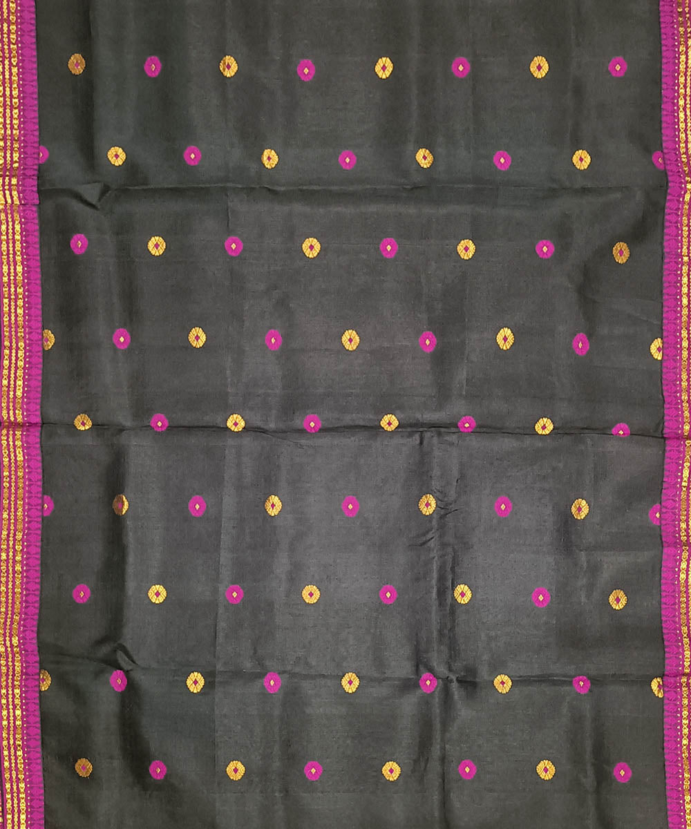 Black purple silk handloom assam saree