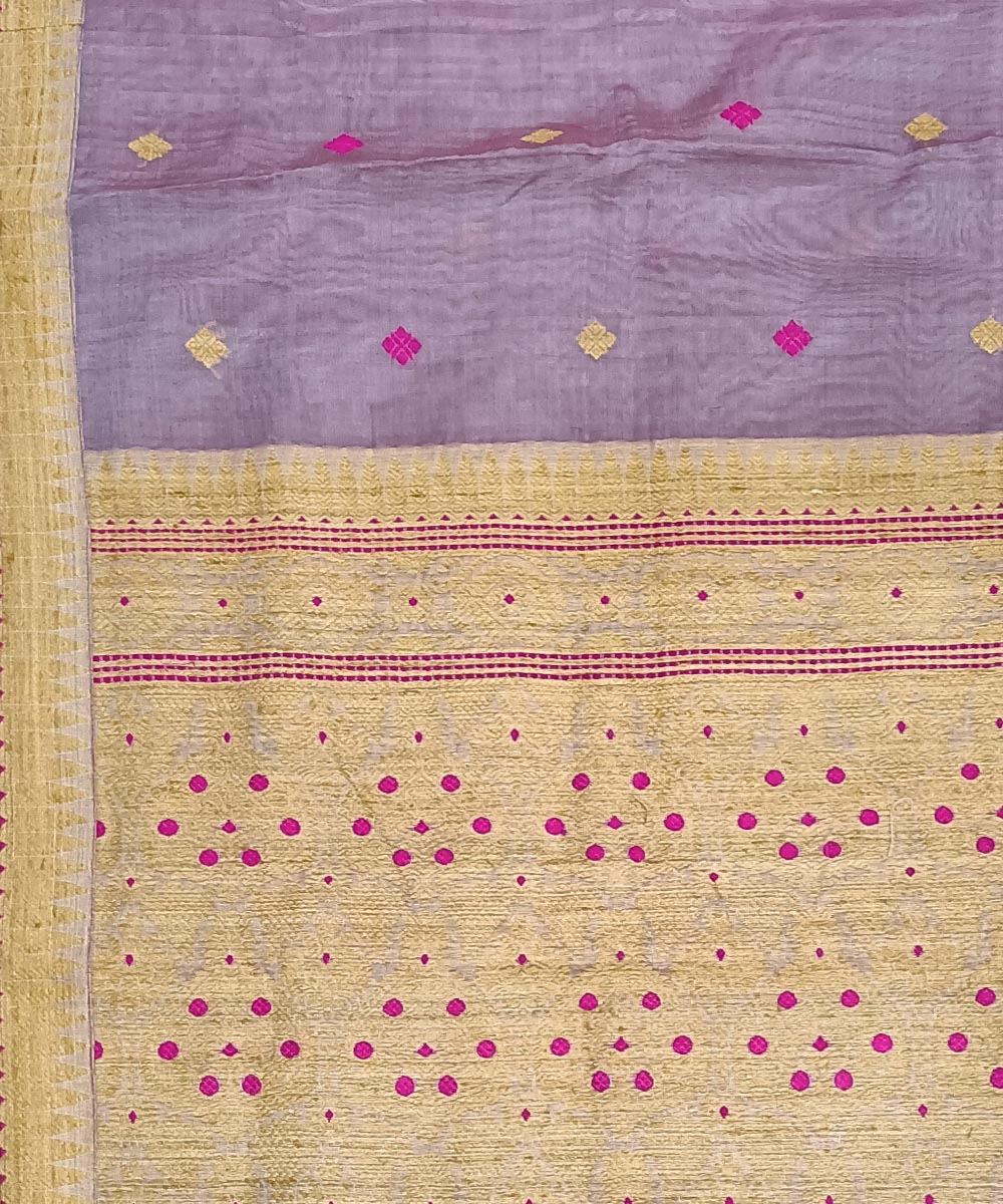Cyan blue yellow silk handloom assam saree