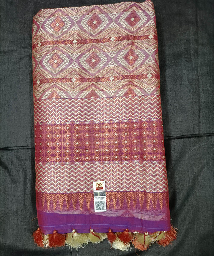 Purple yellow silk handloom assam saree