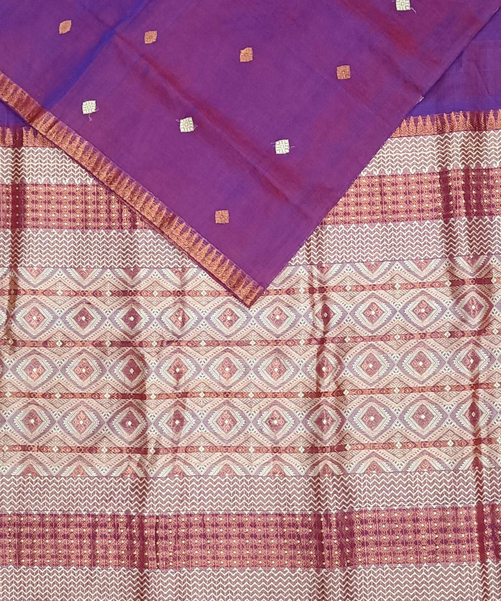 Purple yellow silk handloom assam saree
