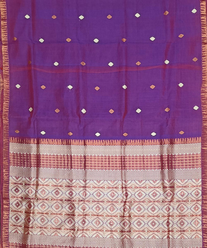 Purple yellow silk handloom assam saree