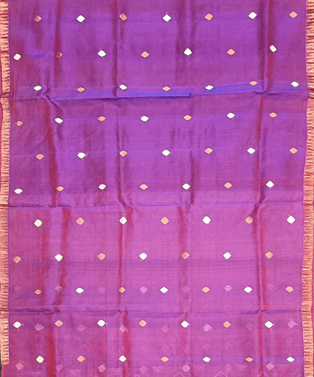 Purple yellow silk handloom assam saree