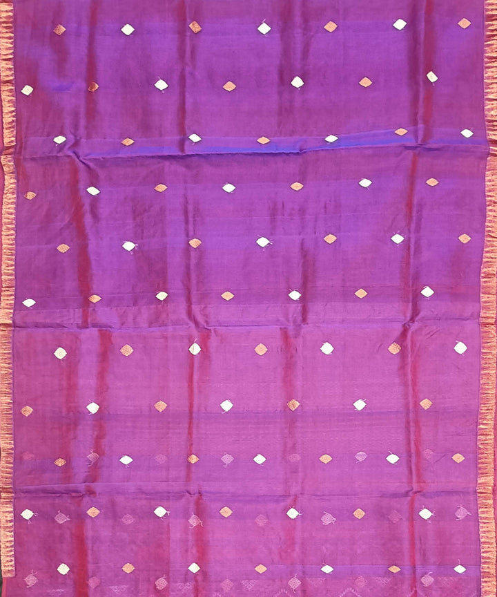 Purple yellow silk handloom assam saree