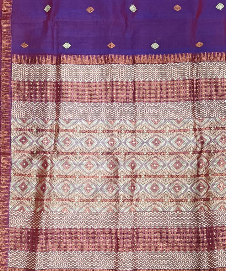 Purple yellow silk handloom assam saree