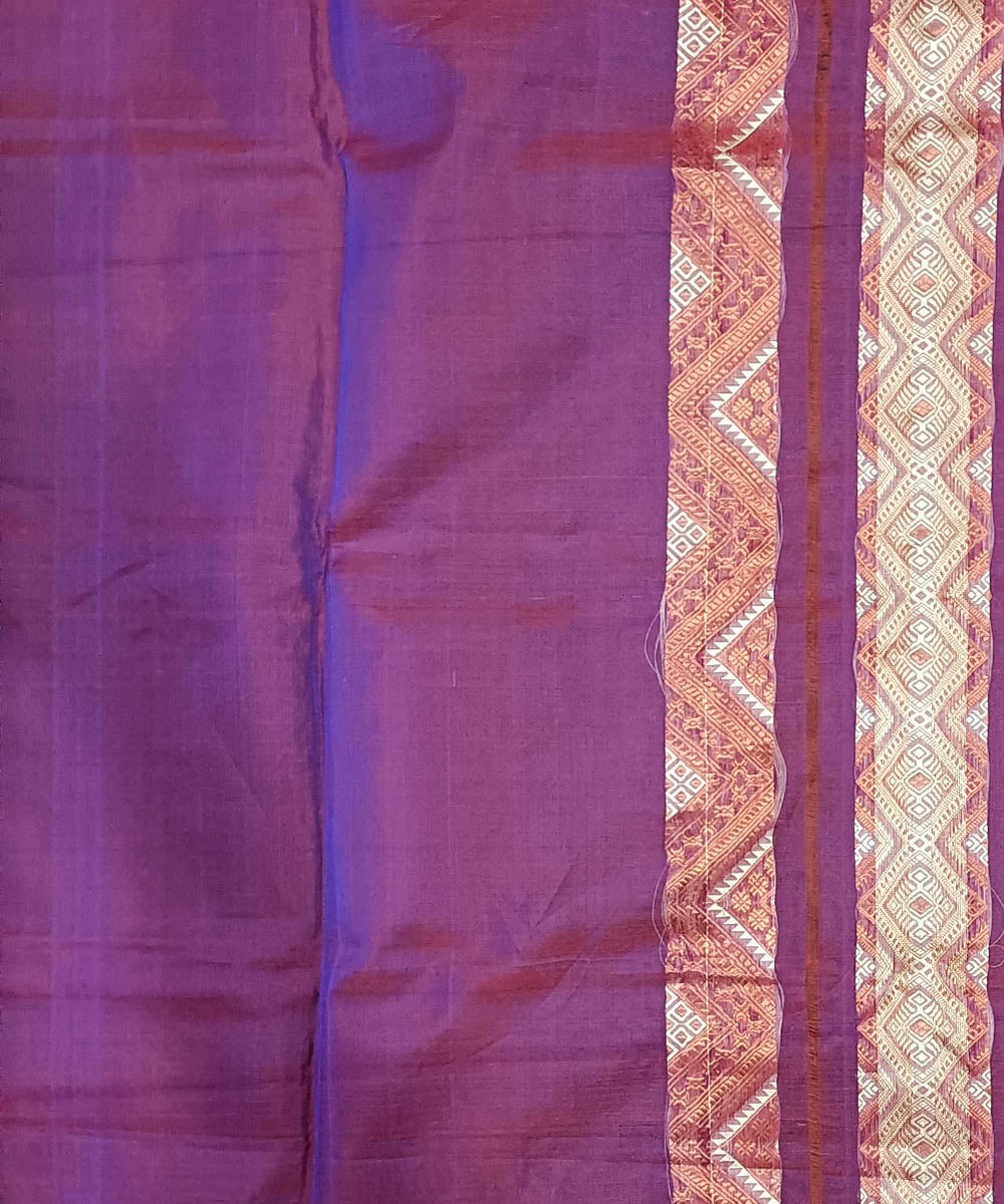 Purple yellow silk handloom assam saree
