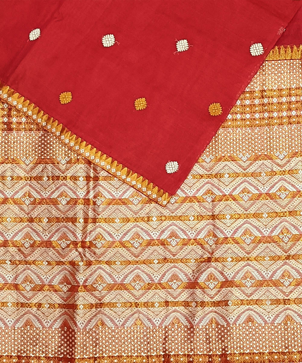 Red yellow silk handloom assam saree