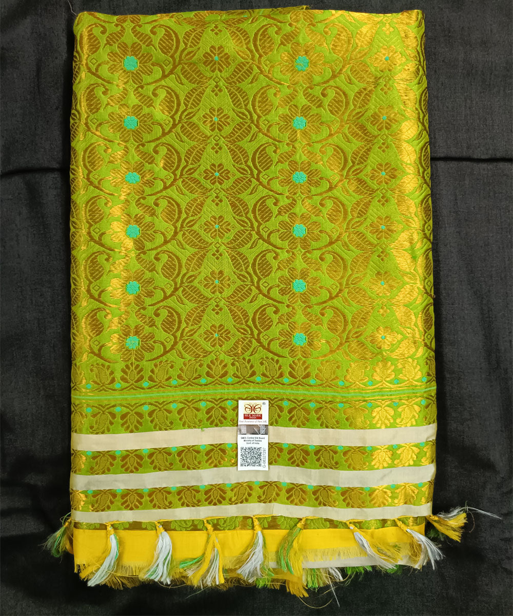 Cream yellow silk handloom assam saree