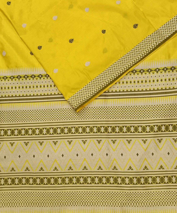 Cream yellow silk handloom assam saree