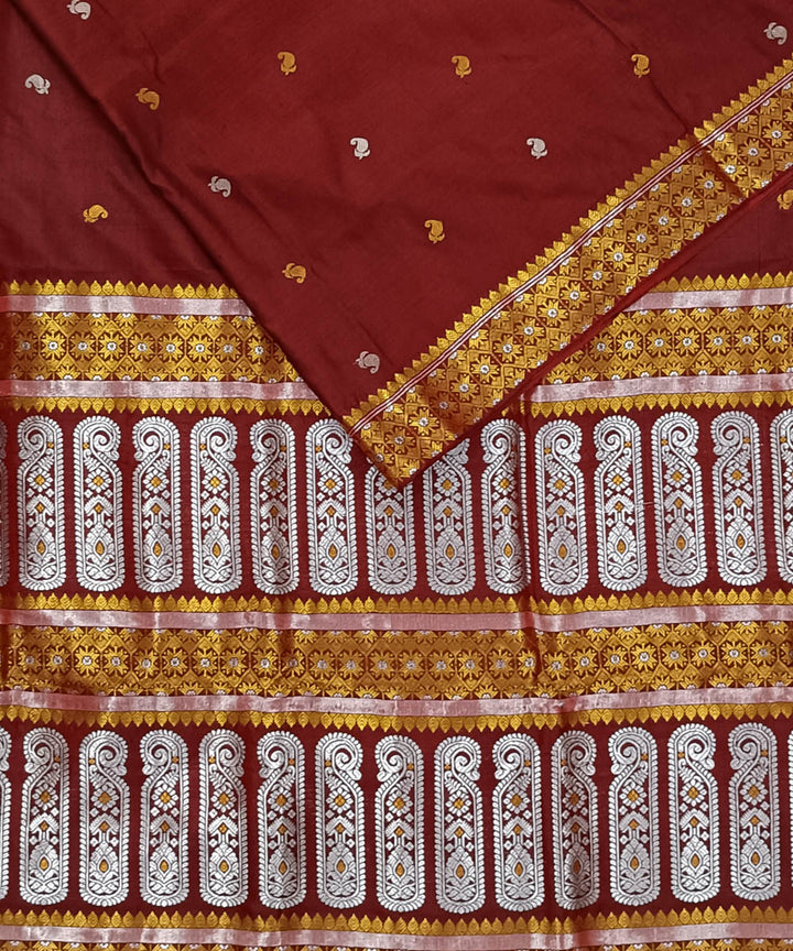 Maroon white silk handloom assam saree