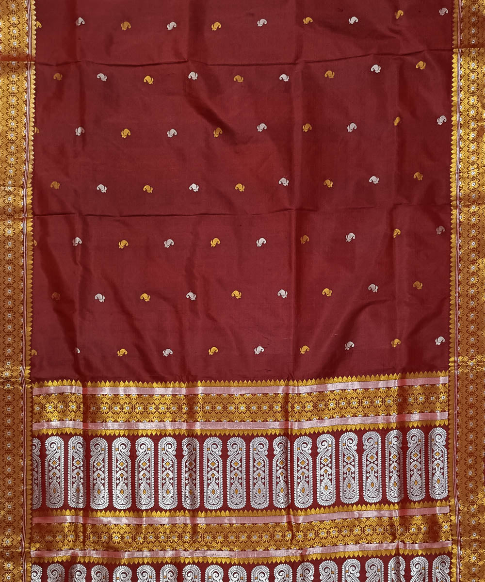 Maroon white silk handloom assam saree