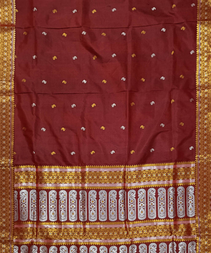 Maroon white silk handloom assam saree