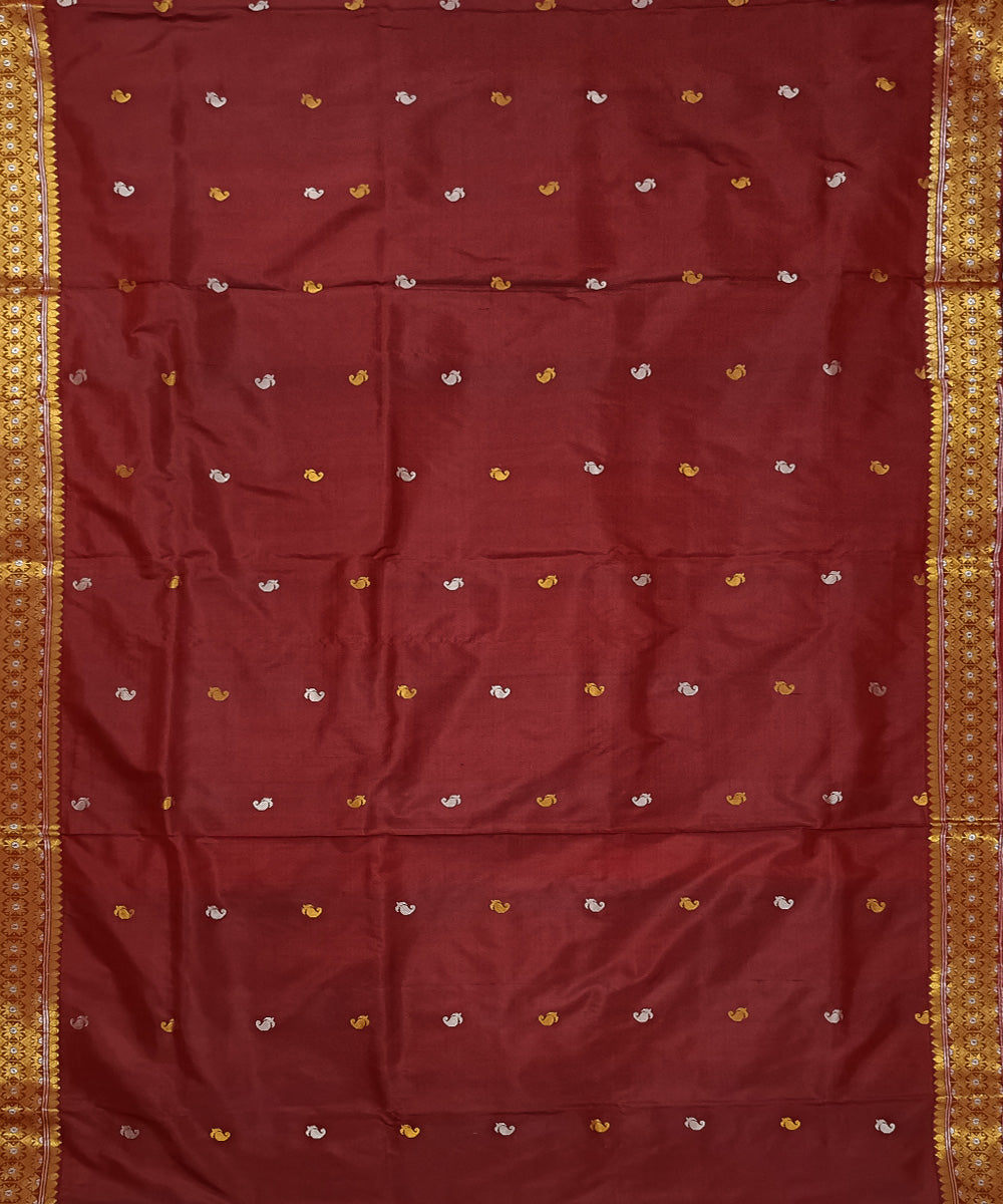 Maroon white silk handloom assam saree