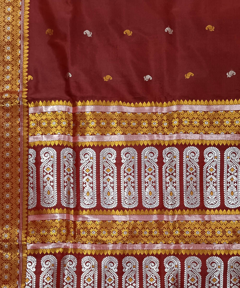 Maroon white silk handloom assam saree