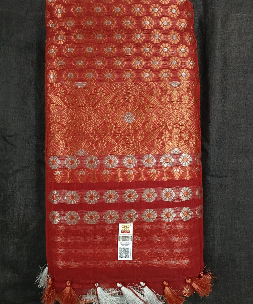 Red offwhite silk handloom assam saree