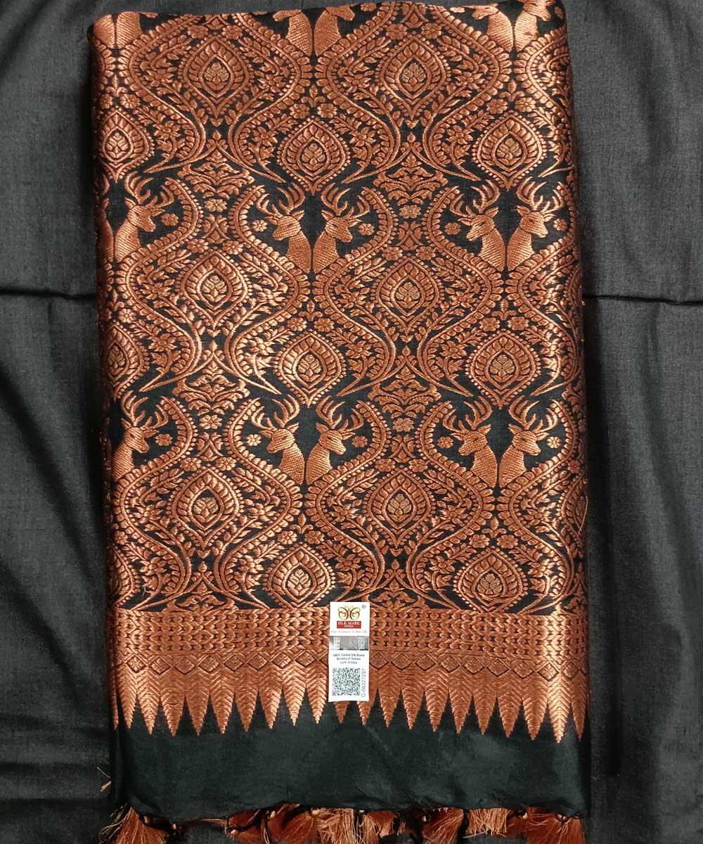 Brown black silk handloom assam saree
