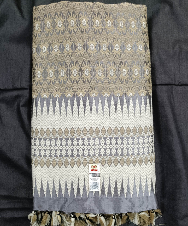 Grey white silk handloom assam saree