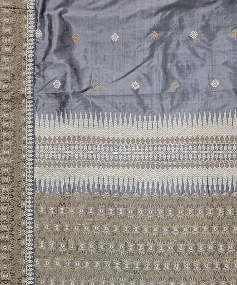 Grey white silk handloom assam saree