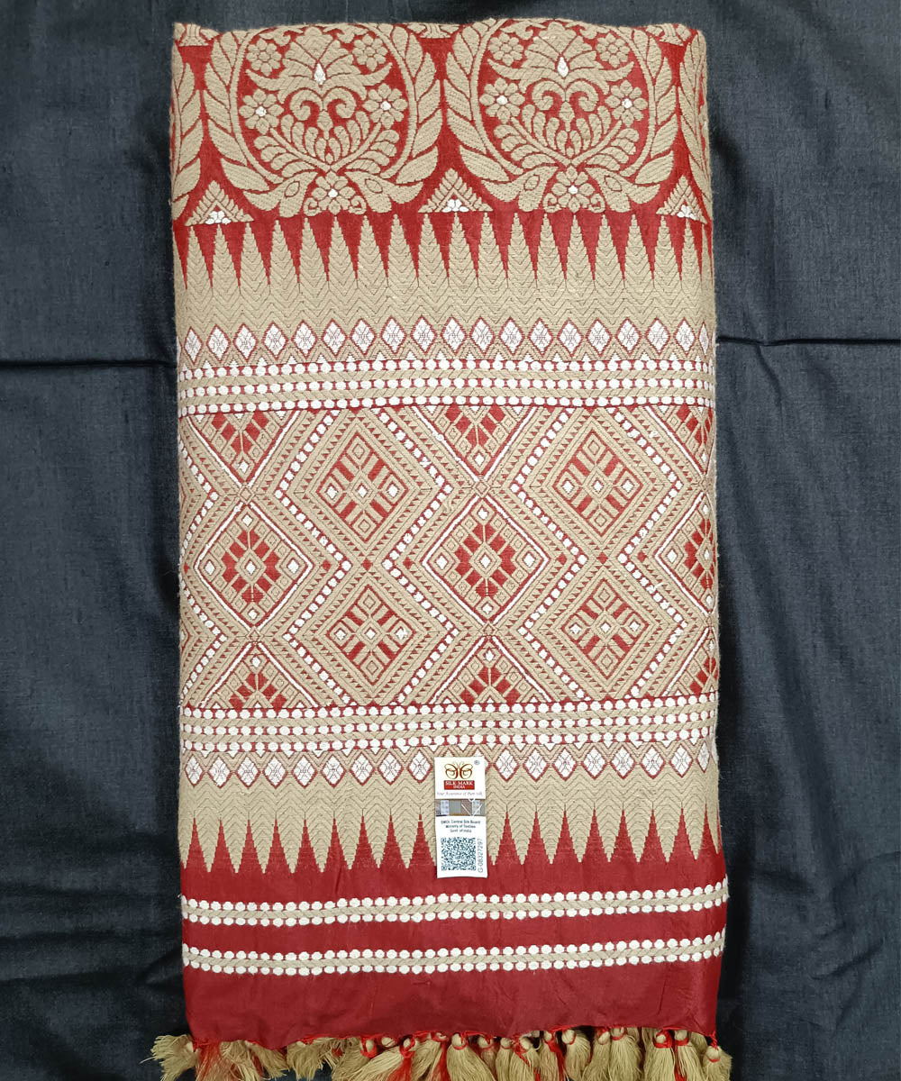 Red offwhite handloom assam silk saree