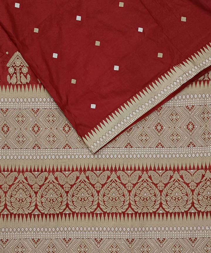 Red offwhite handloom assam silk saree