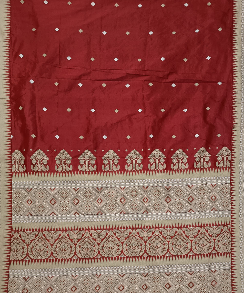 Red offwhite handloom assam silk saree