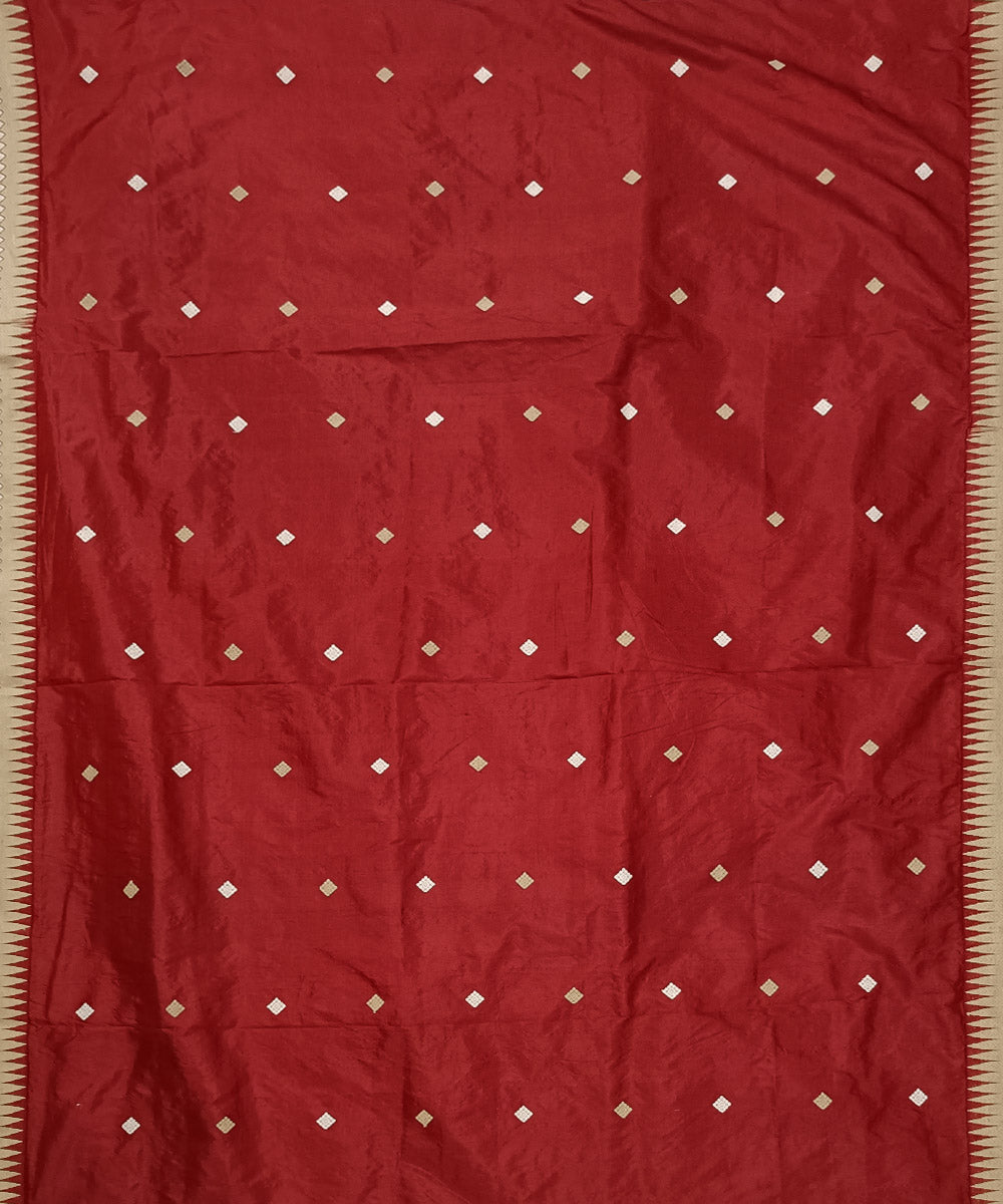 Red offwhite handloom assam silk saree