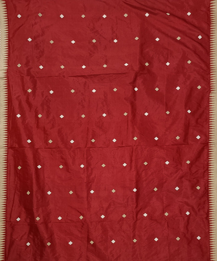 Red offwhite handloom assam silk saree