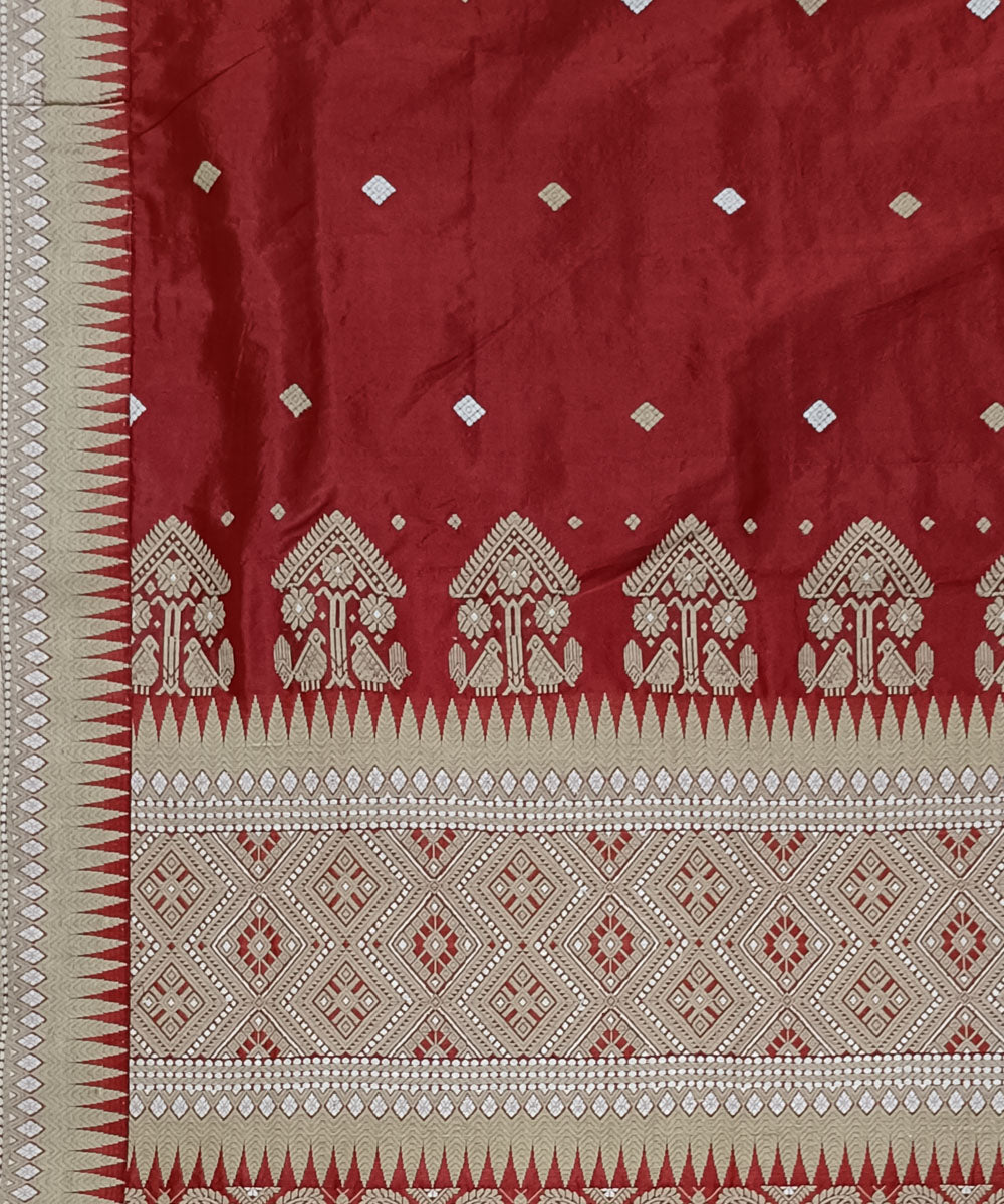 Red offwhite handloom assam silk saree
