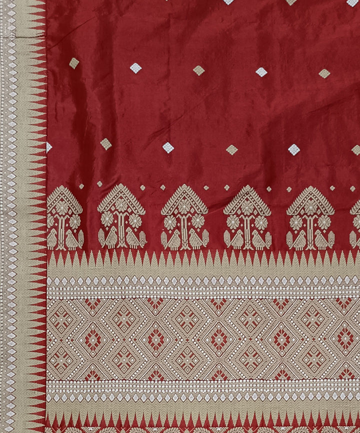 Red offwhite handloom assam silk saree