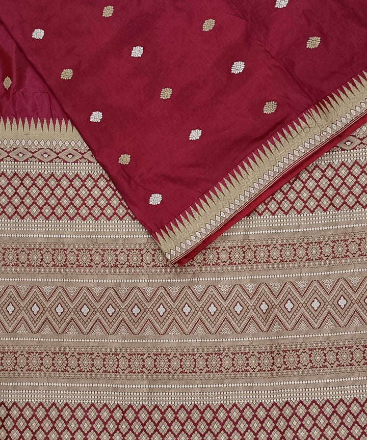 Red offwhite silk handwoven assam saree