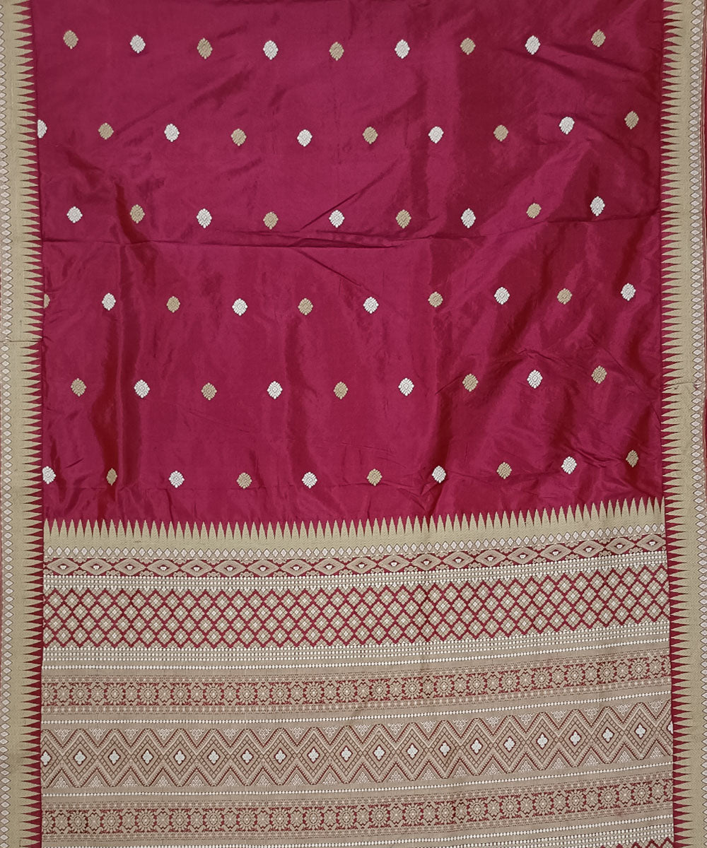 Red offwhite silk handwoven assam saree