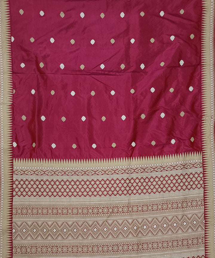 Red offwhite silk handwoven assam saree