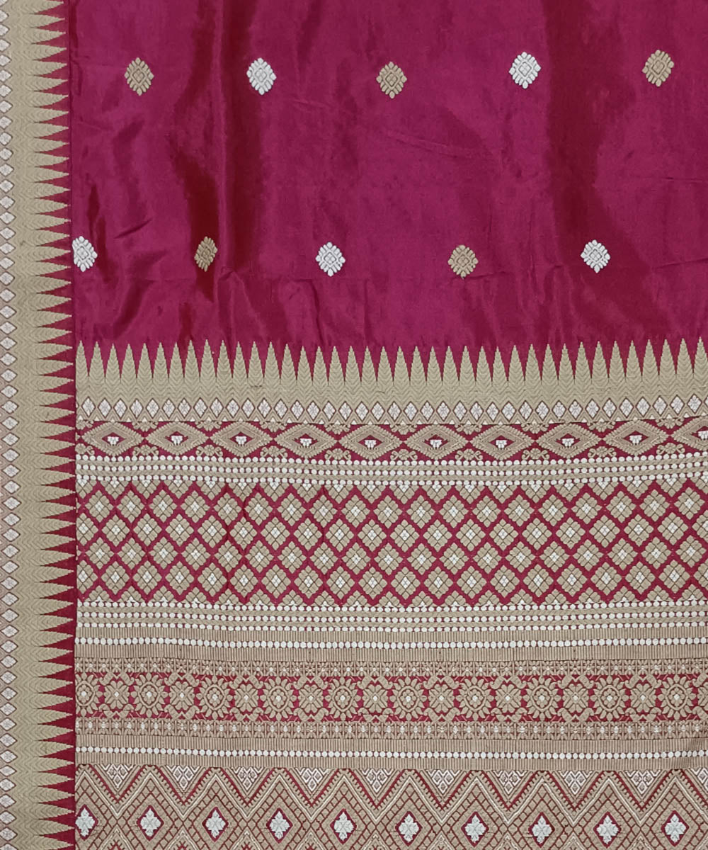 Red offwhite silk handwoven assam saree